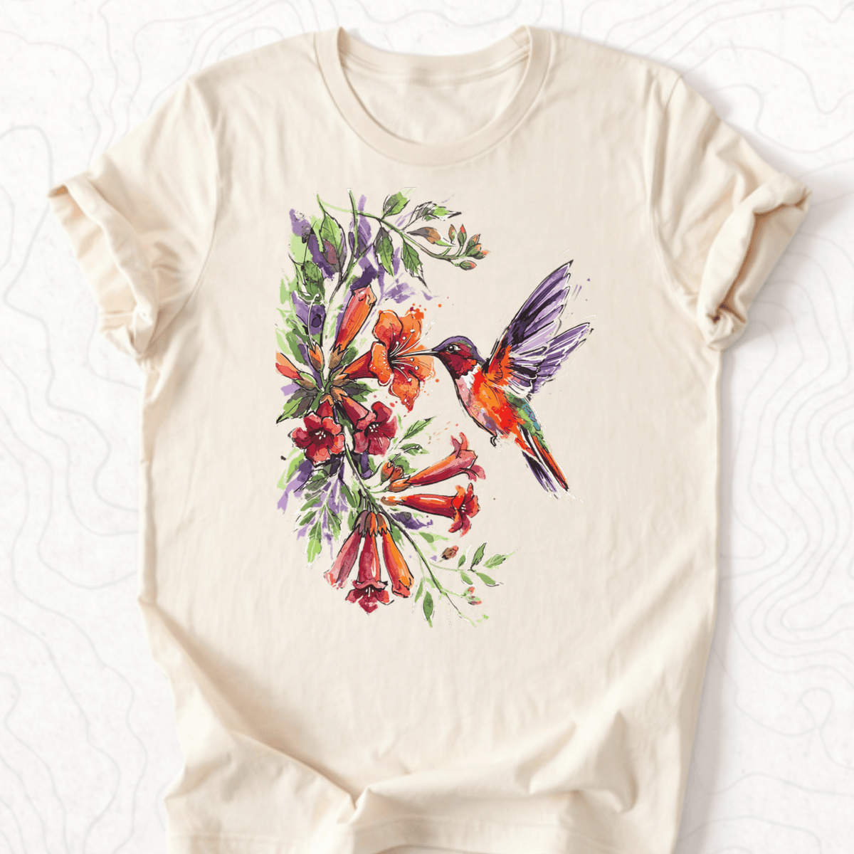 Watercolor Hummingbird Tee - Natural