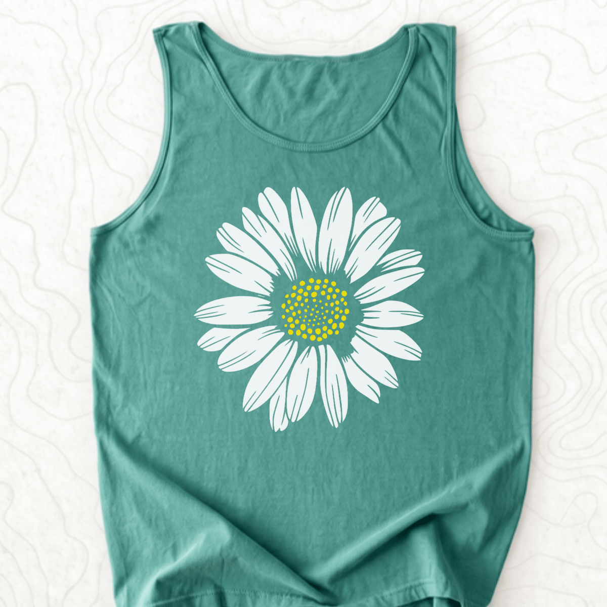 White Daisy Tank Top - Light Green