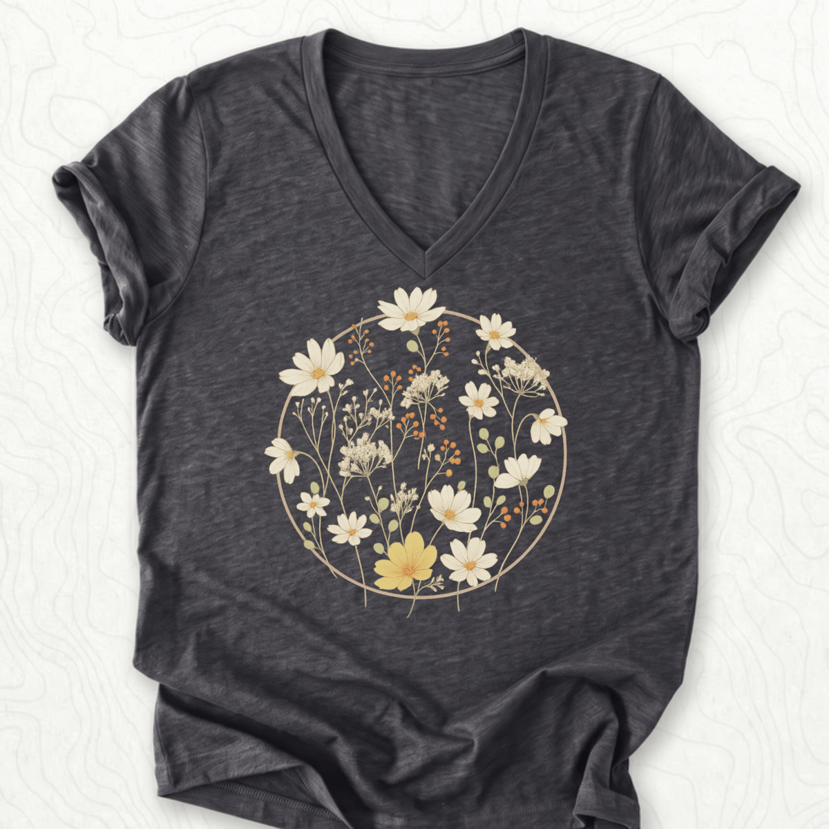 Wildflower Bouquet V-Neck - Dark Grey Heather