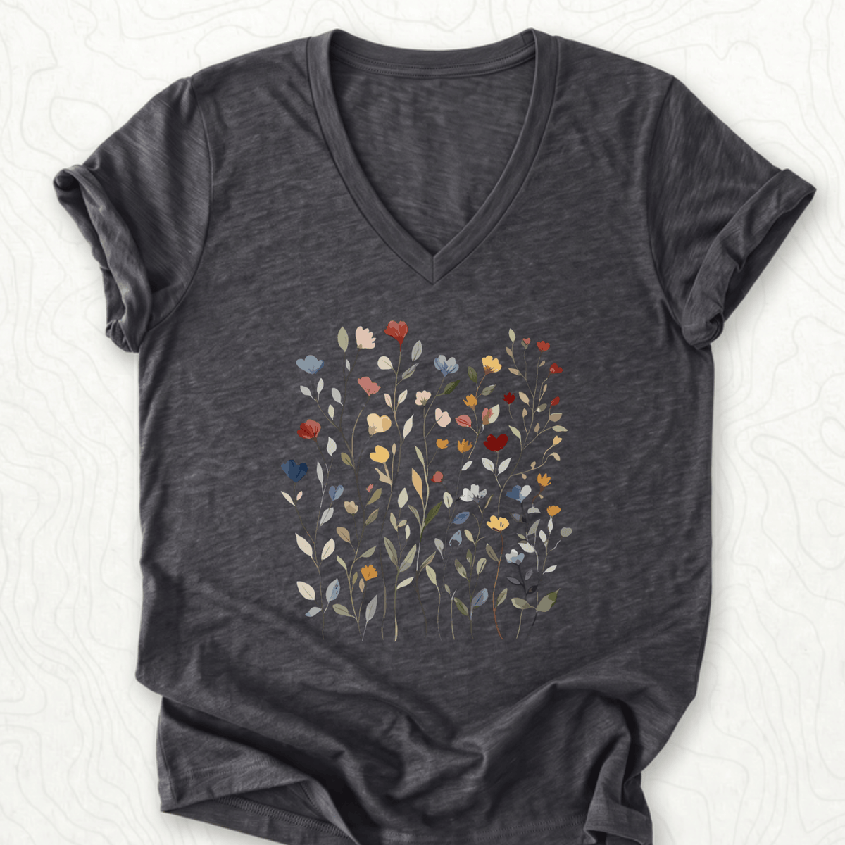 Wildflower Bouquet V-Neck - Dark Grey Heather