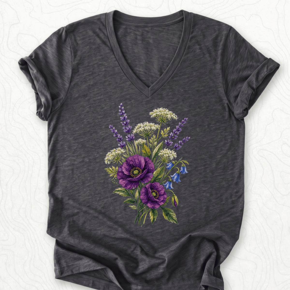 Wildflower Bouquet V-Neck - Dark Grey Heather