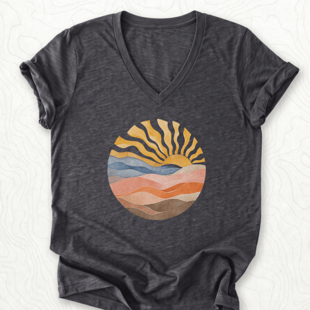 Abstract Sunrise V-Neck - Dark Grey Heather