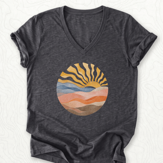 Abstract Sunrise V-Neck - Dark Grey Heather