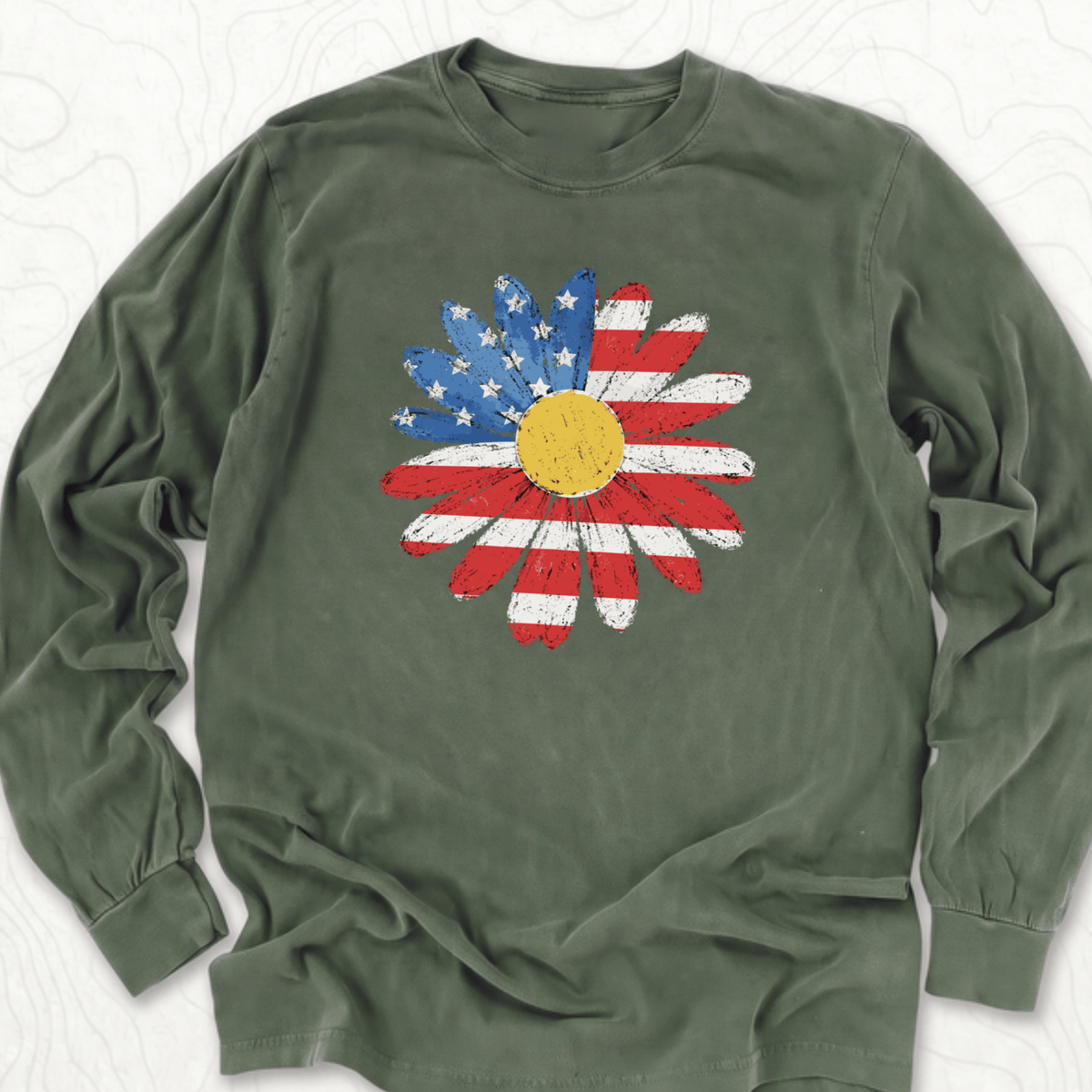 American Flag Daisy LS T-shirt - Hemp