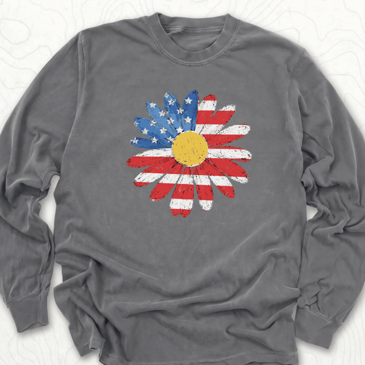 American Flag Daisy LS T-shirt - Pepper