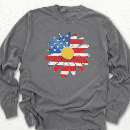 American Flag Daisy LS T-shirt - Pepper