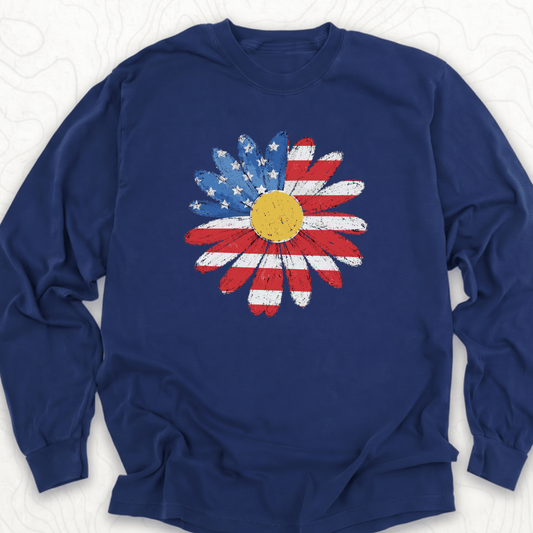 American Flag Daisy LS T-shirt - True Navy
