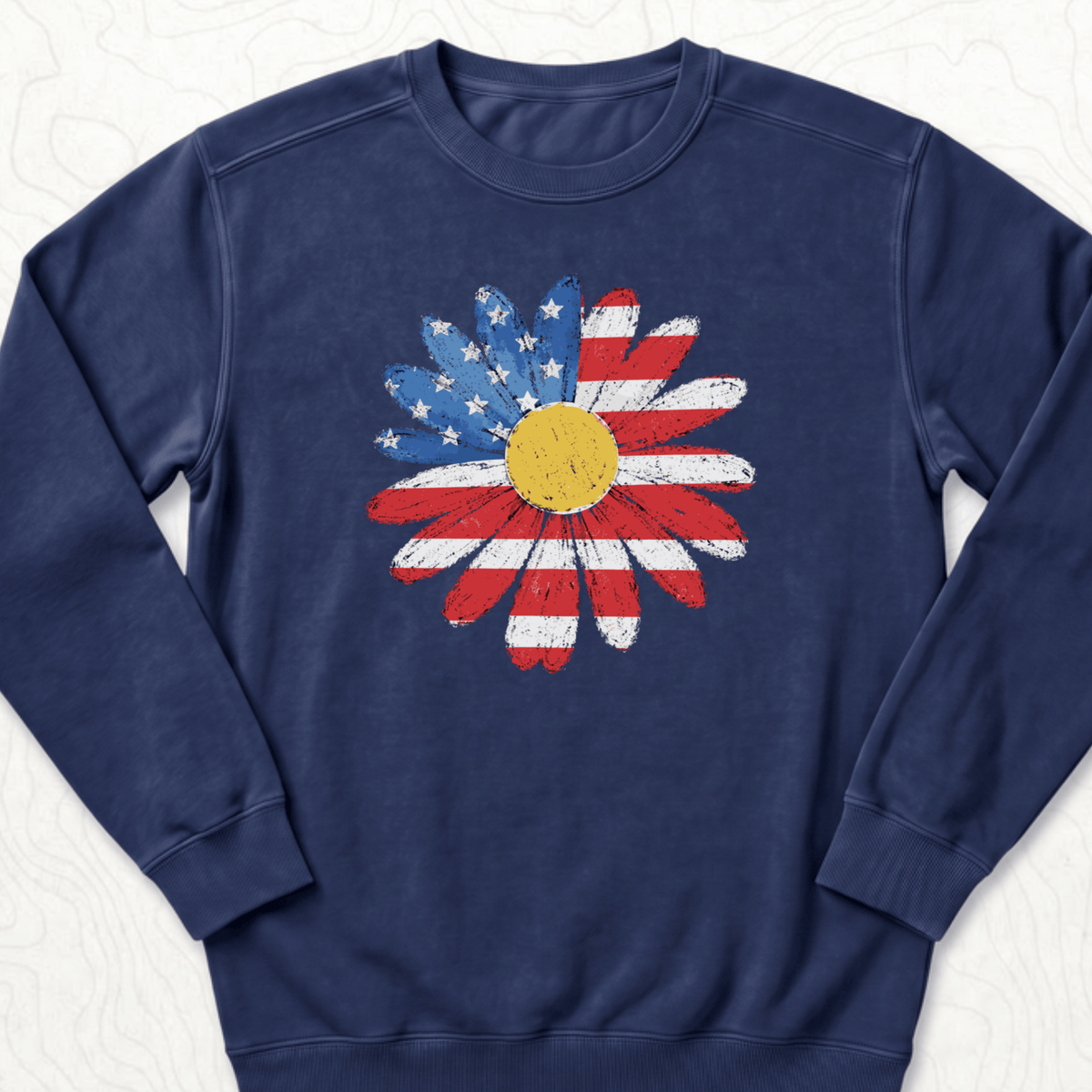 American Flag Daisy Sweatshirt - True Navy