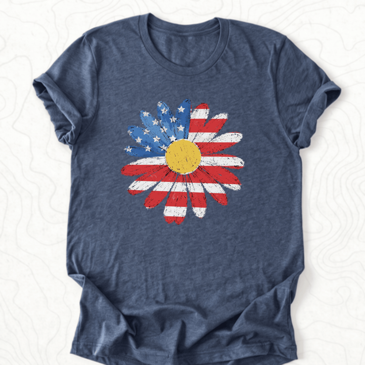 American Flag Daisy Tee - Heather Navy