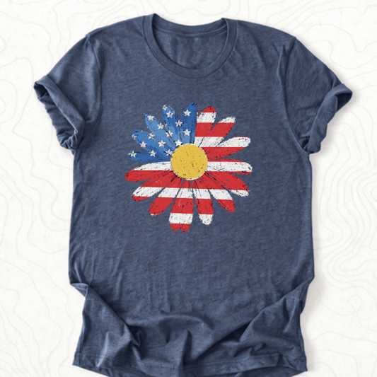 American Flag Daisy Tee - Heather Navy