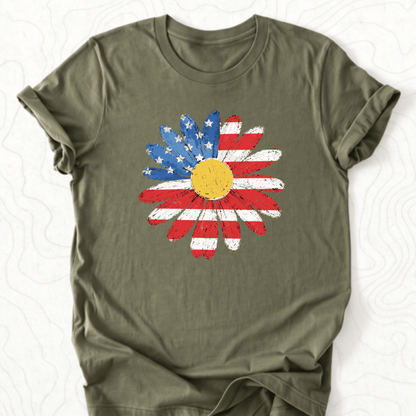 American Flag Daisy Tee - Military Green