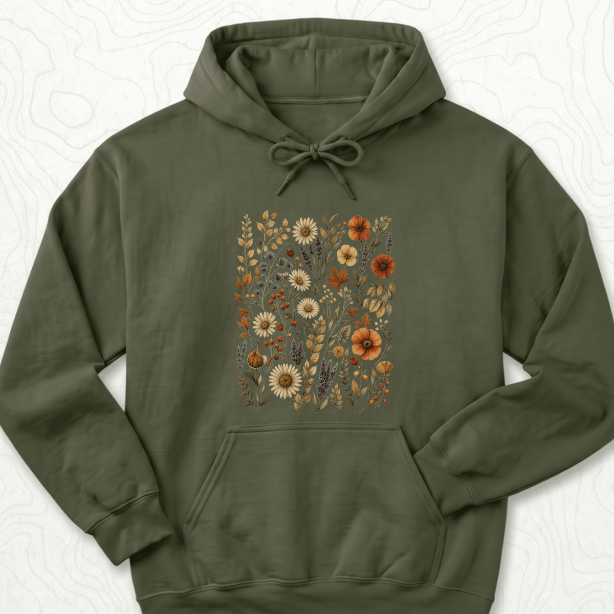 Autumn Wildflowers Hoodie - Military Green