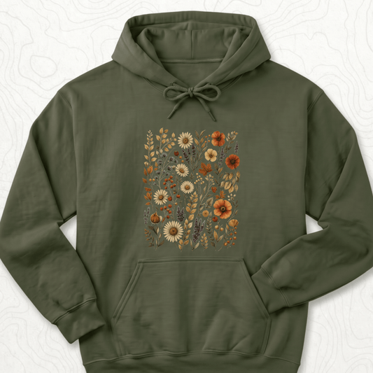 Autumn Wildflowers Hoodie - Military Green