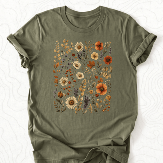 Autumn Wildflowers Tee - Military Green