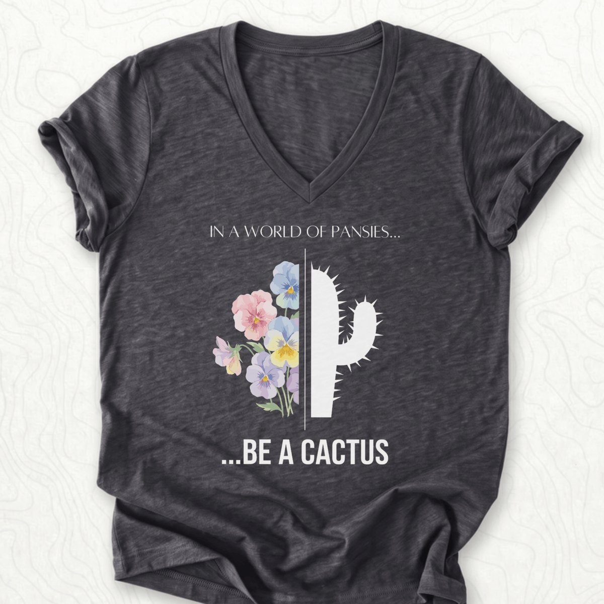 Be A Cactus V-Neck - Dark Grey Heather