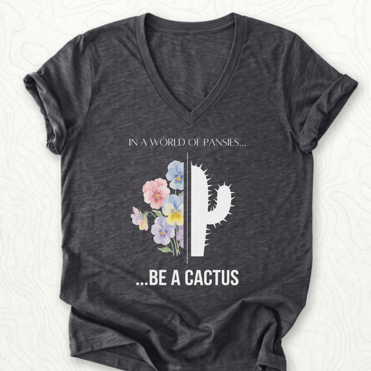 Be A Cactus V-Neck - Dark Grey Heather