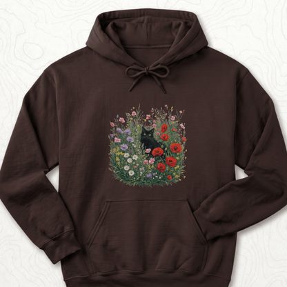 Black Cat Flowers Hoodie - Dark Chocolate