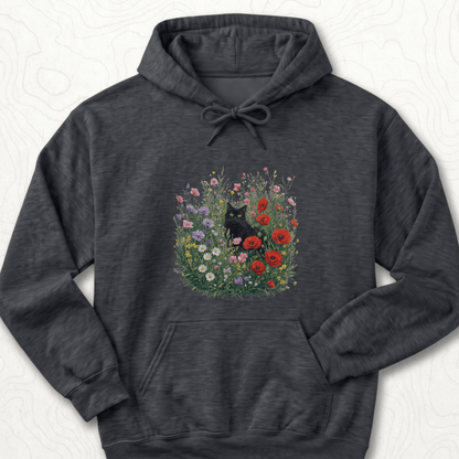 Black Cat Flowers Hoodie - Dark Heather