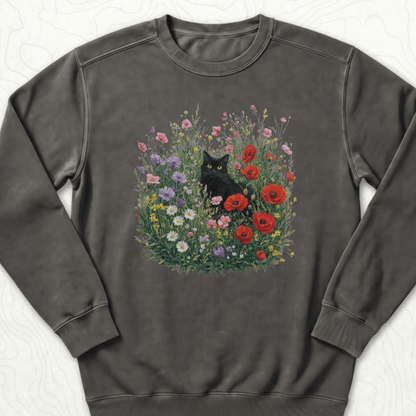 Black Cat Flowers Sweatshirt - Pepper