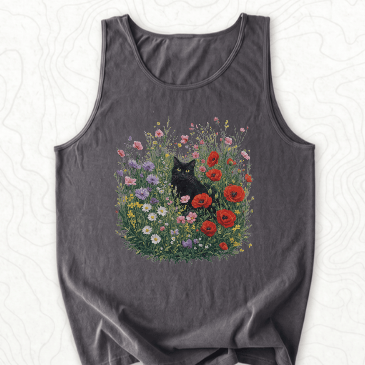 Black Cat Flowers Tank Top - Pepper