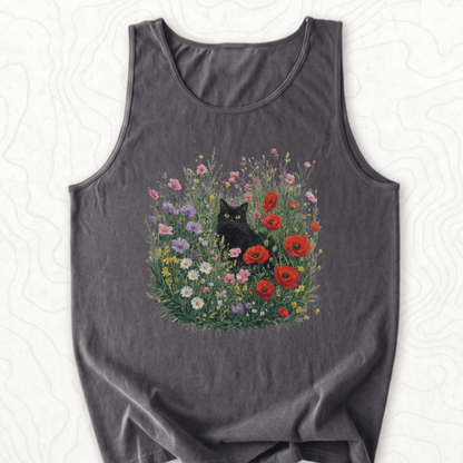 Black Cat Flowers Tank Top - Pepper