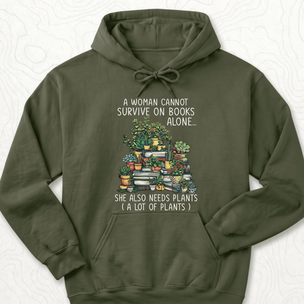 Books And Plants Hoodie - Military Green