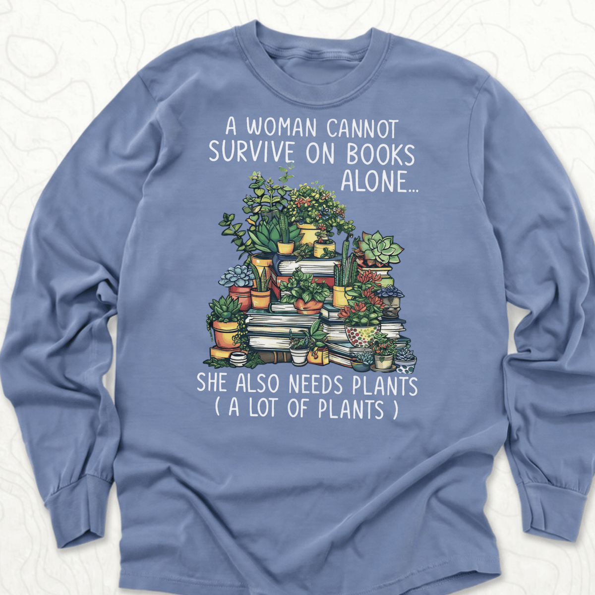 Books And Plants LS T-shirt - Blue Jean