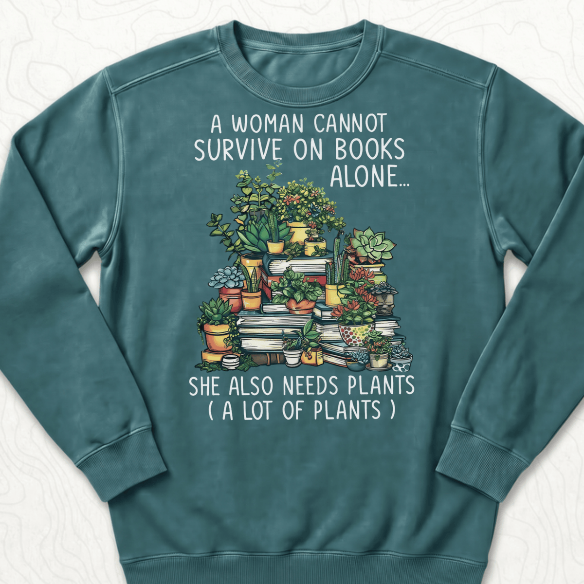 Books And Plants Sweatshirt - Blue Spruce