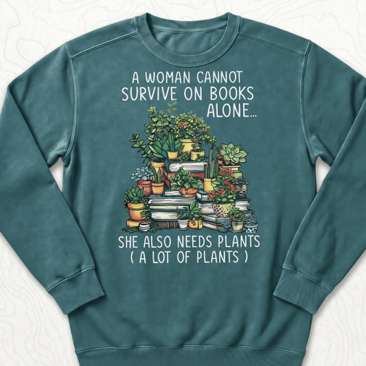 Books And Plants Sweatshirt - Blue Spruce