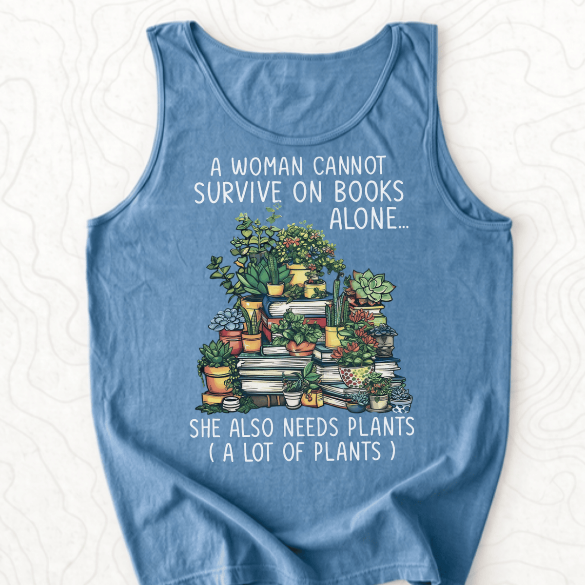 Books And Plants Tank Top - Blue Jean