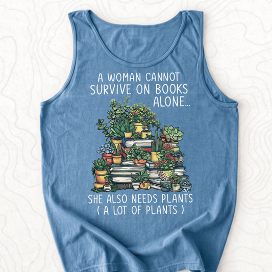 Books And Plants Tank Top - Blue Jean