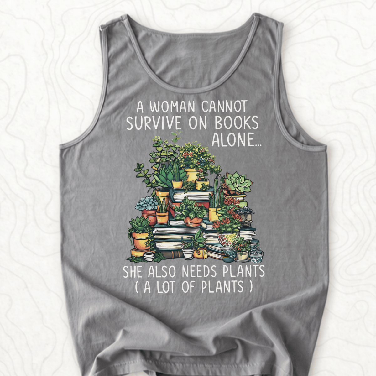 Books And Plants Tank Top - Grey