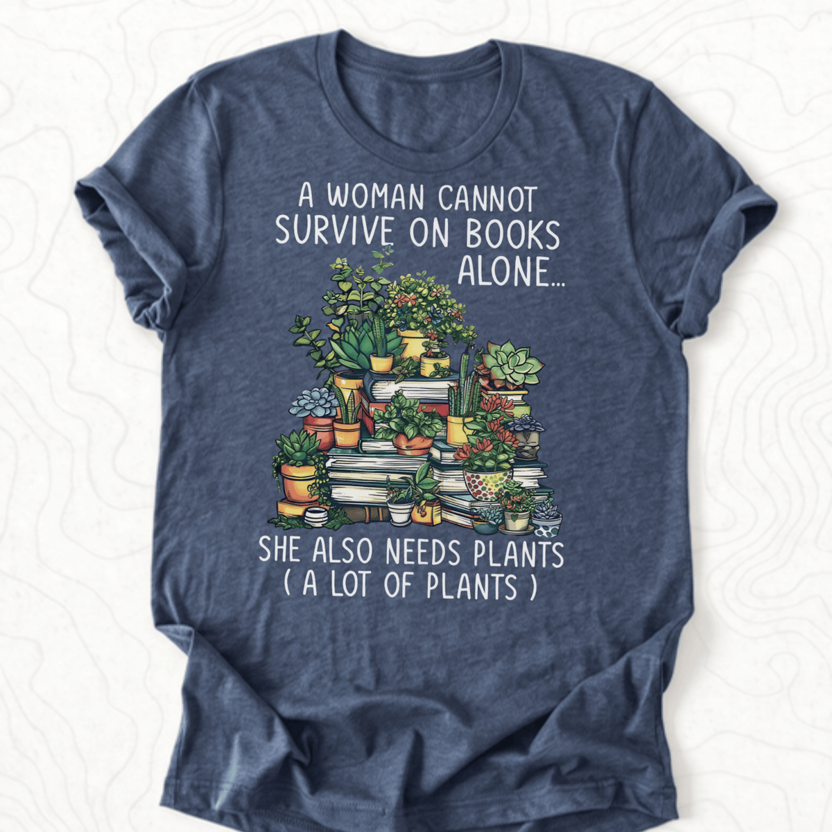 Books And Plants Tee - Heather Navy