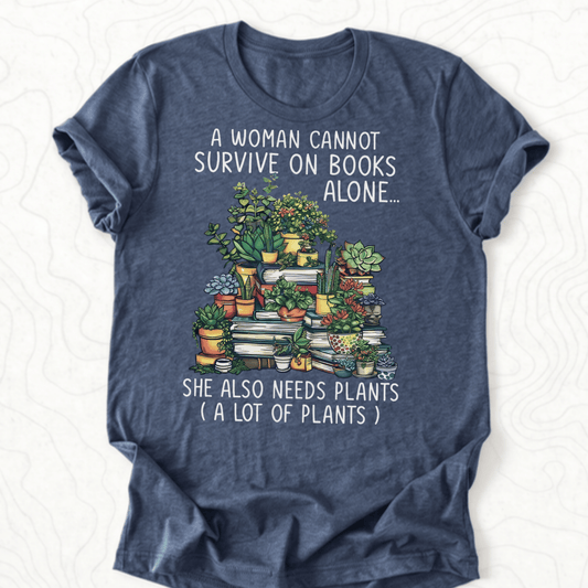 Books And Plants Tee - Heather Navy