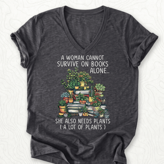 Books And Plants V-Neck - Dark Grey Heather