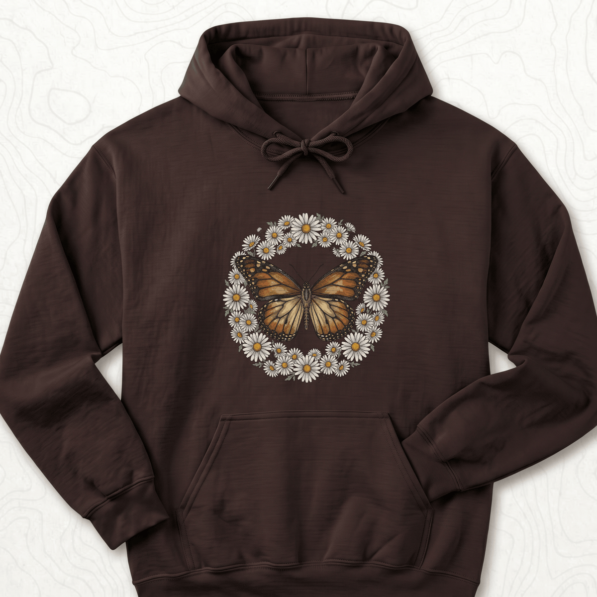 Butterfly Daisy Wreath Hoodie - Dark Chocolate
