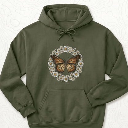 Butterfly Daisy Wreath Hoodie - Military Green