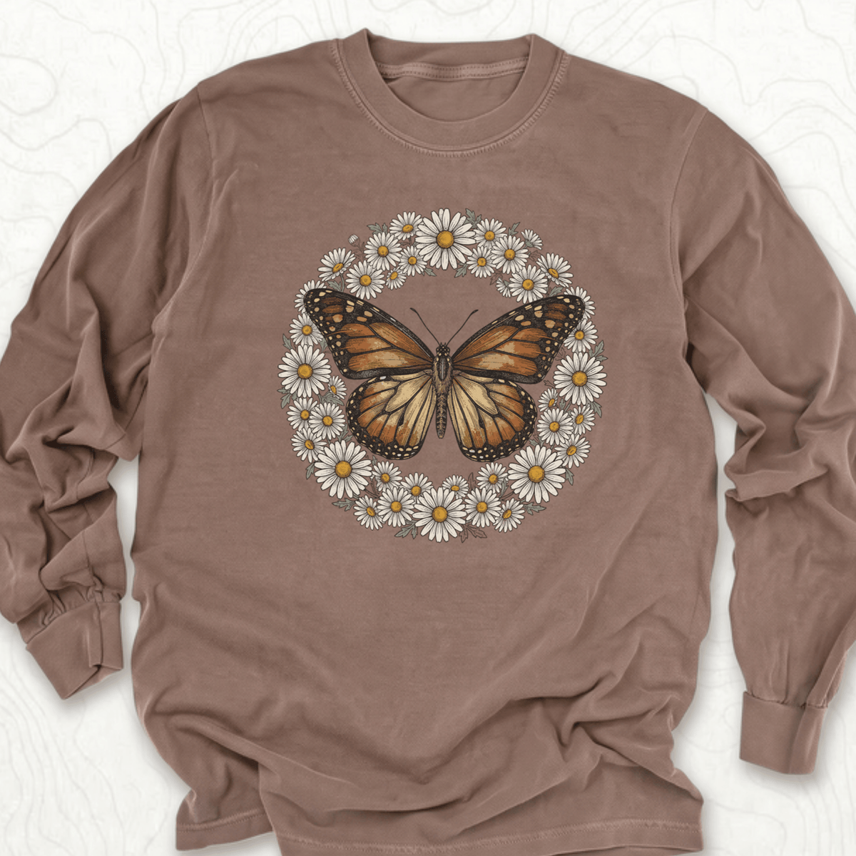 Butterfly Daisy Wreath LS T-shirt - Espresso