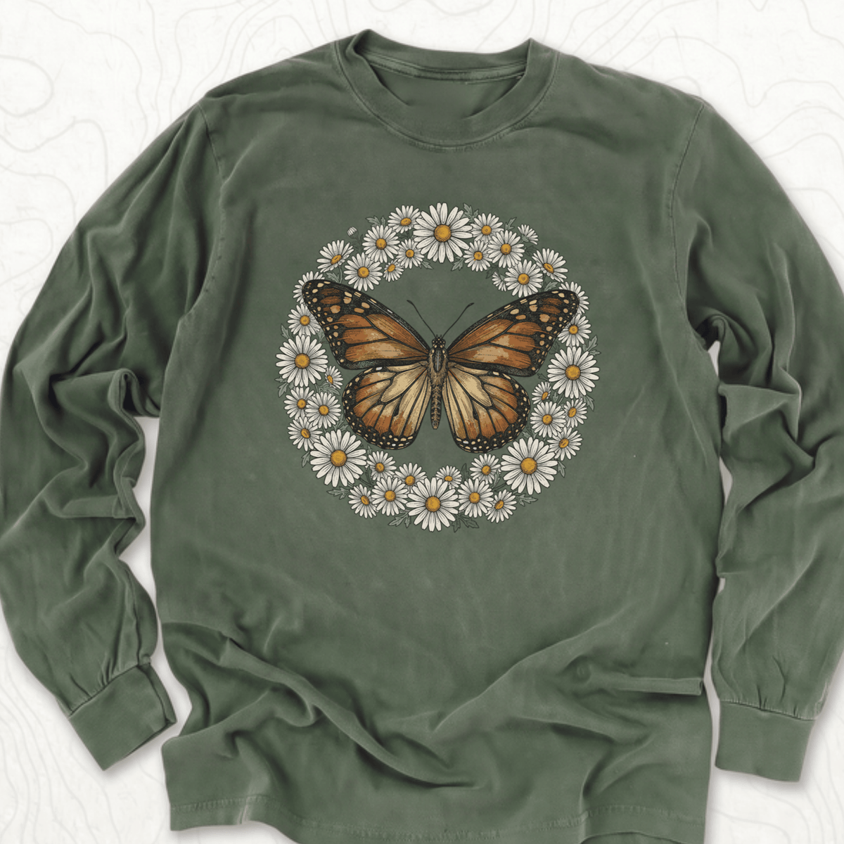 Butterfly Daisy Wreath LS T-shirt - Hemp