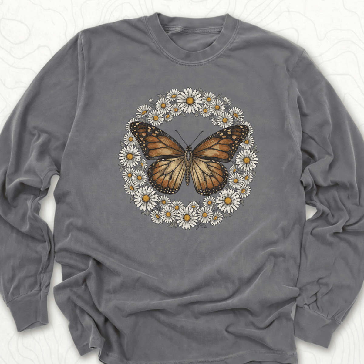 Butterfly Daisy Wreath LS T-shirt - Pepper