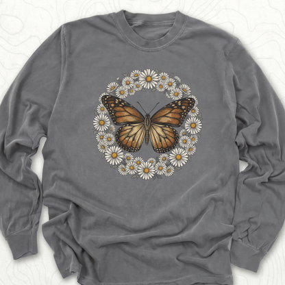 Butterfly Daisy Wreath LS T-shirt - Pepper