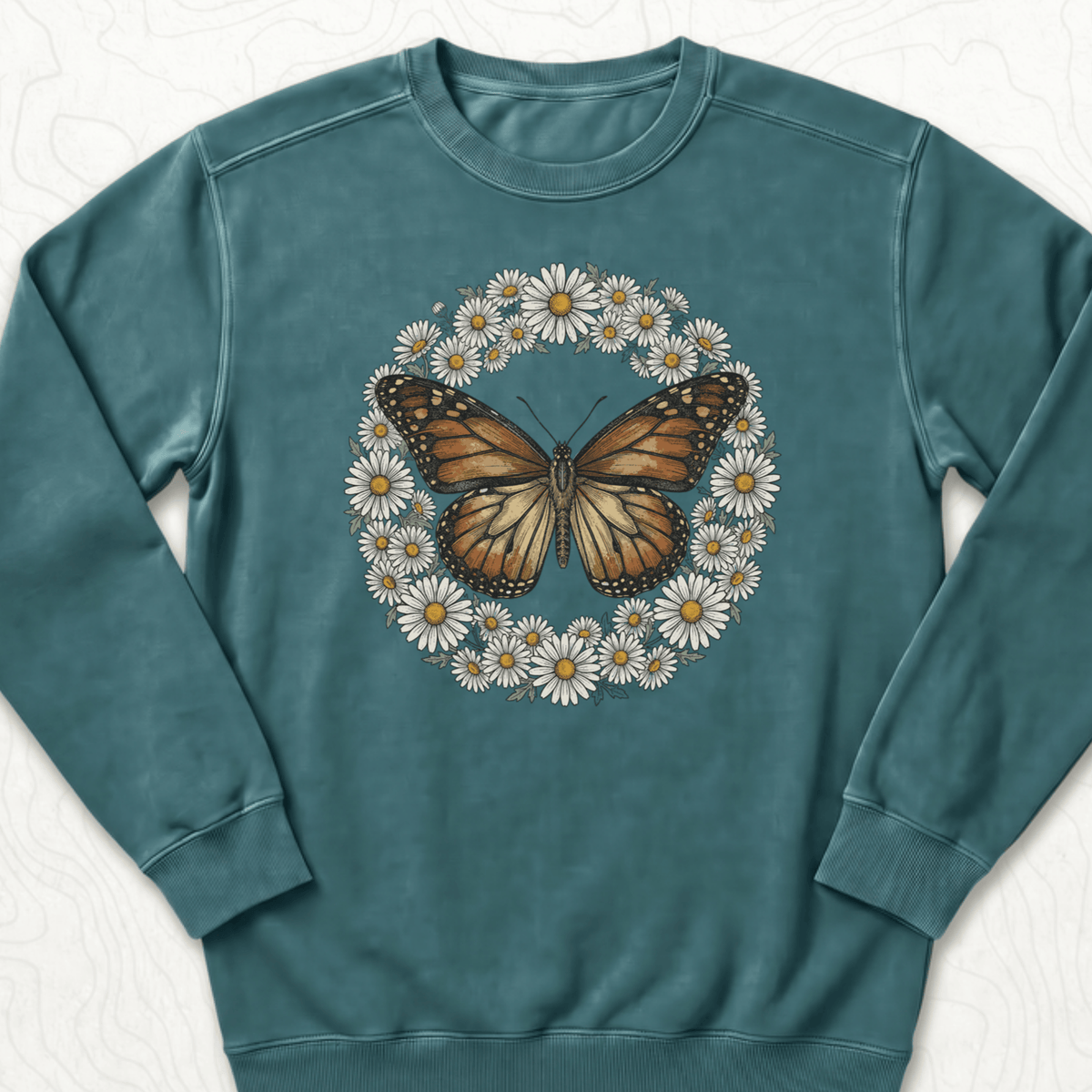 Butterfly Daisy Wreath Sweatshirt - Blue Spruce