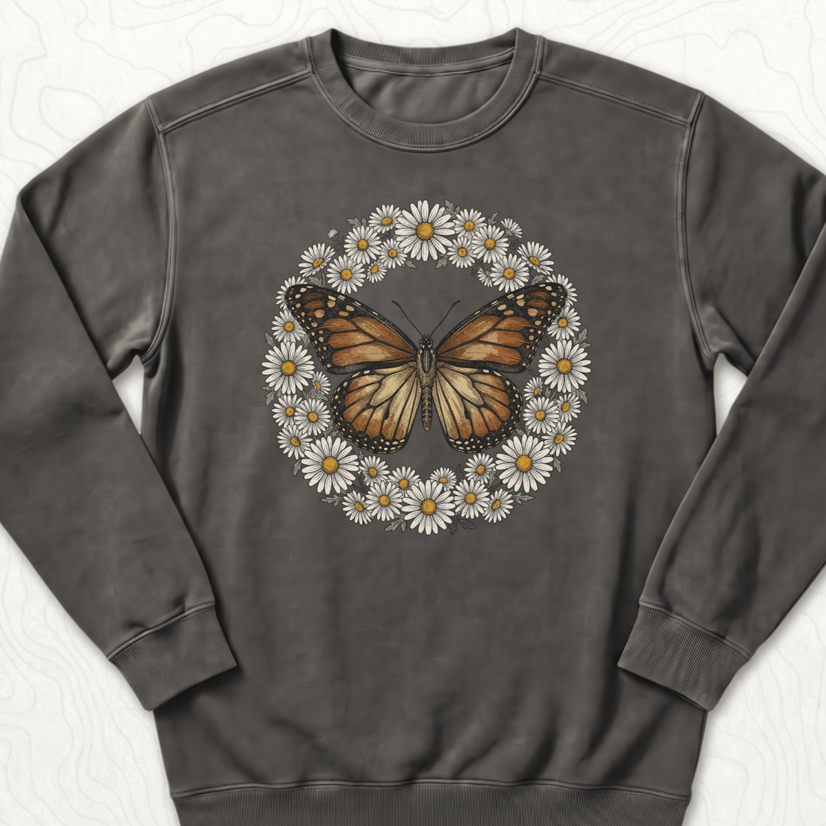 Butterfly Daisy Wreath Sweatshirt - Pepper