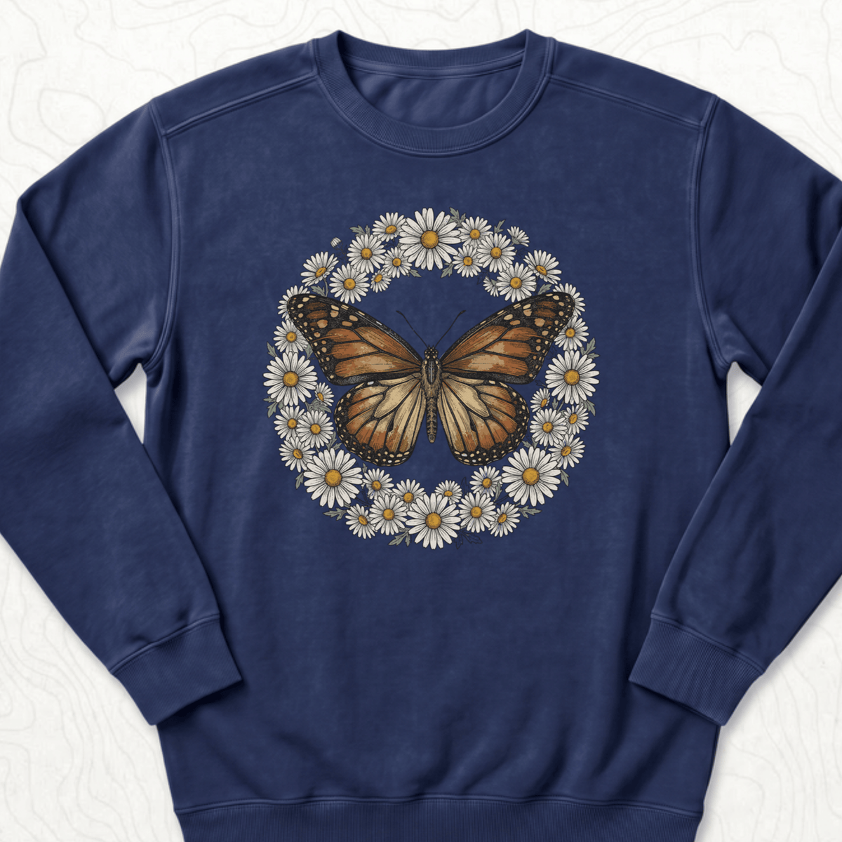 Butterfly Daisy Wreath Sweatshirt - True Navy