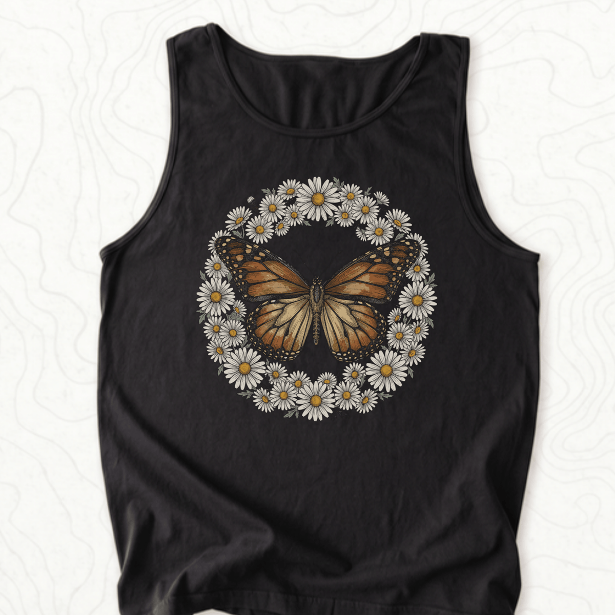 Butterfly Daisy Wreath Tank Top - Black