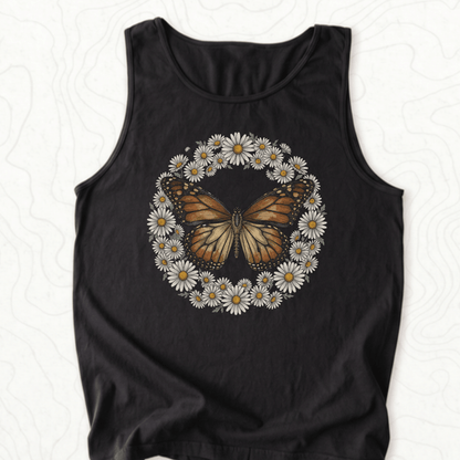 Butterfly Daisy Wreath Tank Top - Black