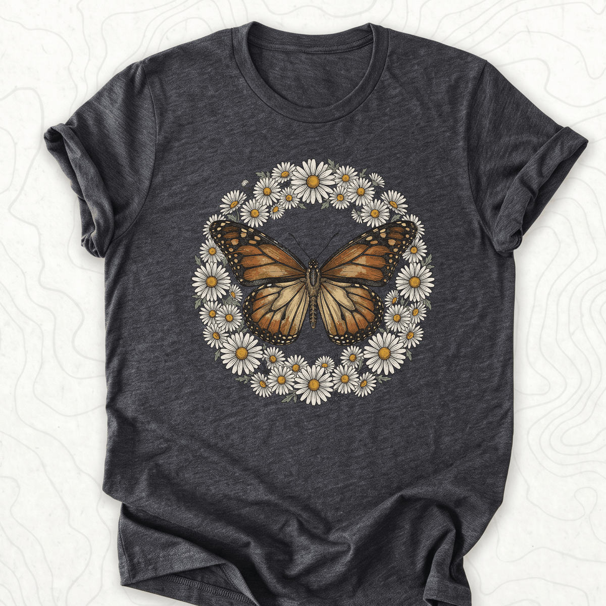 Butterfly Daisy Wreath Tee - Dark Grey Heather