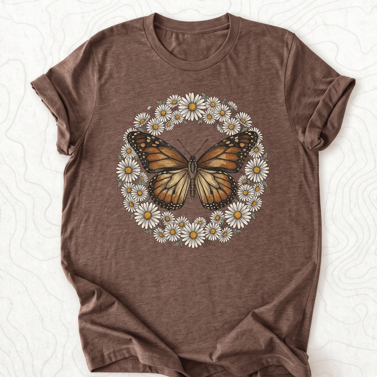 Butterfly Daisy Wreath Tee - Heather Brown