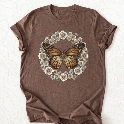 Butterfly Daisy Wreath Tee - Heather Brown