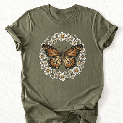 Butterfly Daisy Wreath Tee - Military Green
